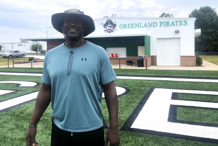 Former University of Arkansas All-American linebacker Jermaine Petty has volunteered with the Greenland youth, junior high and varsity football programs for several years. (Photo by Steve Andrews)